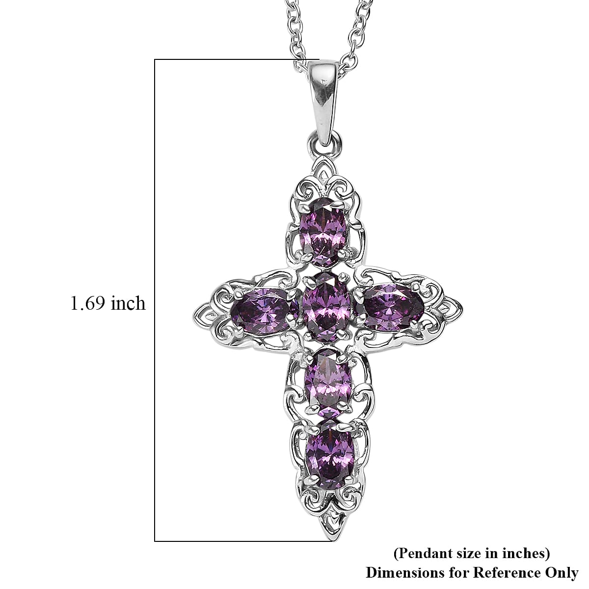 EverTrue Simulated Amethyst Color Diamond Cross Pendant without Chain and Stud Earrings in Stainless Steel