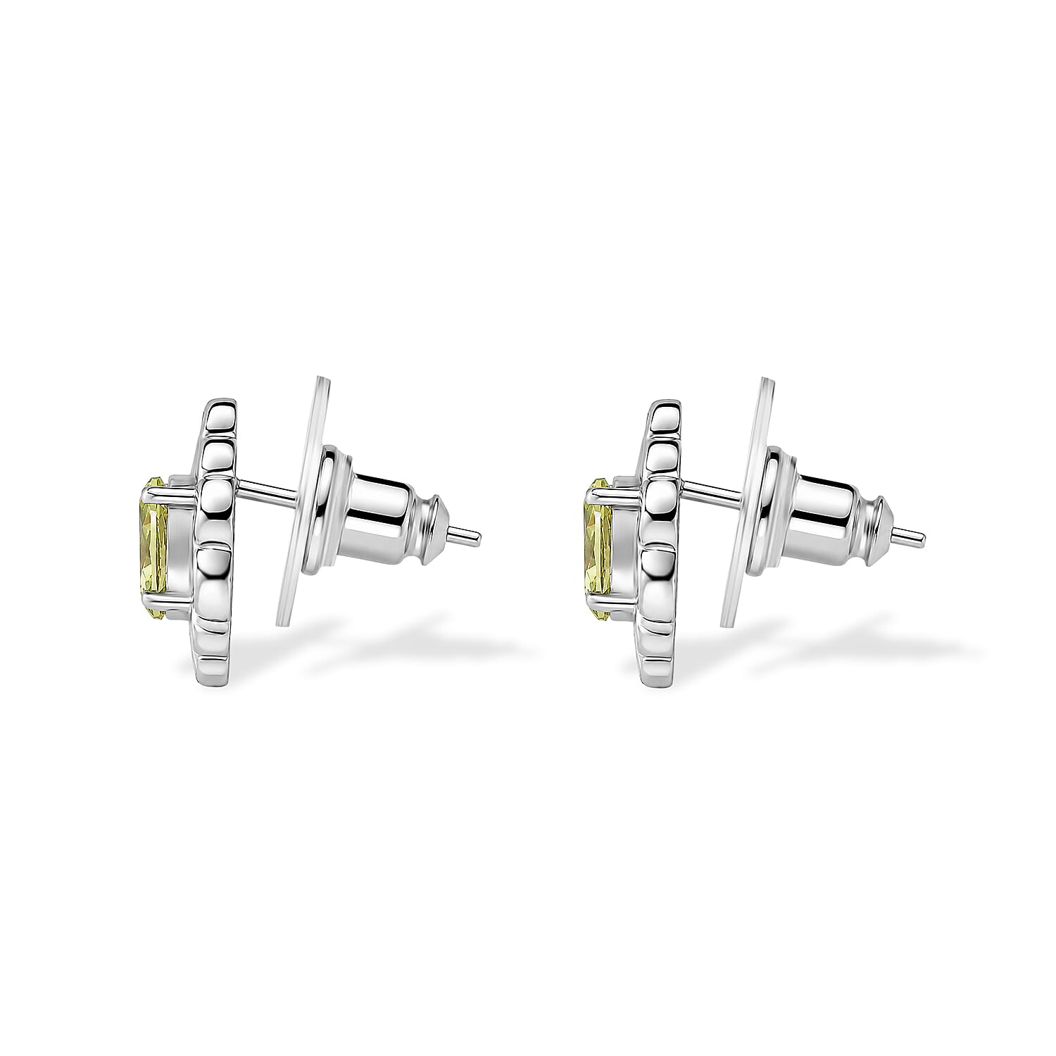 EverTrue Simulated Lime Diamond Cross Pendant and Stud Earrings in Stainless Steel