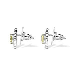 EverTrue Simulated Lime Diamond Cross Pendant and Stud Earrings in Stainless Steel