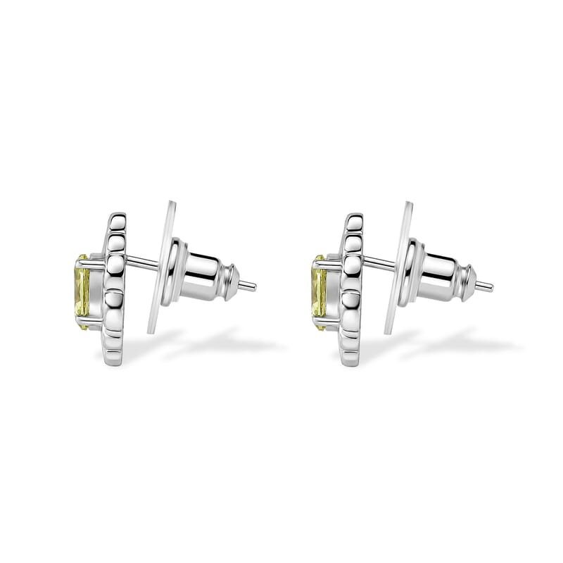 EverTrue Simulated Lime Diamond Cross Pendant and Stud Earrings in Stainless Steel