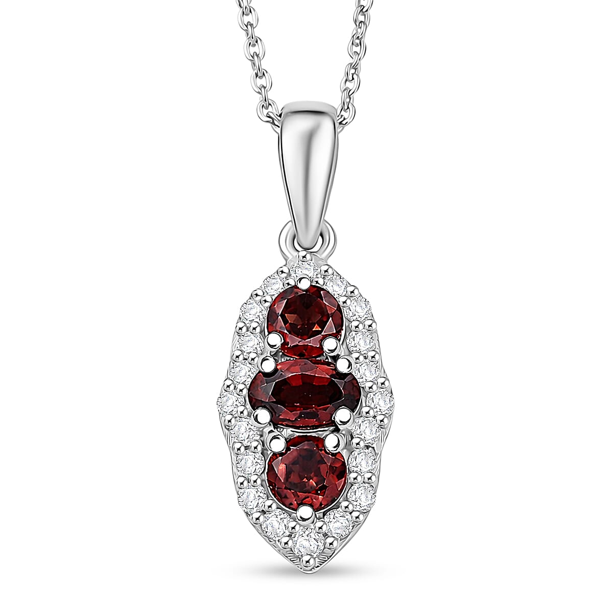 D'Joy AAA Red Zircon and Moissanite 0.90 ctw Royal Eye Spark Pendant Necklace in Rhodium Over Sterling Silver 20 Inches