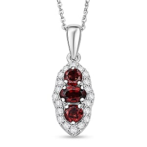 D'Joy AAA Red Zircon and Moissanite 0.90 ctw Royal Eye Spark Pendant Necklace in Rhodium Over Sterling Silver 20 Inches