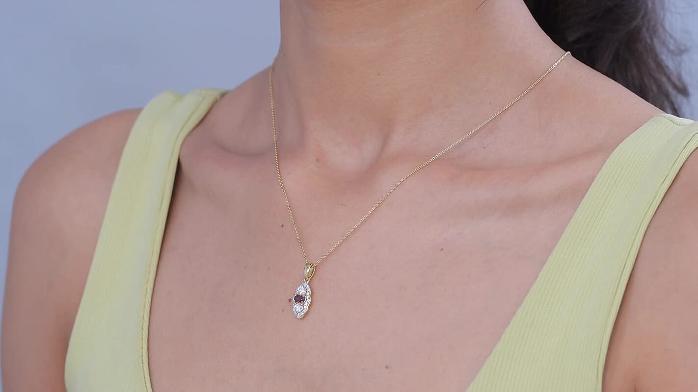 D'Joy AAA Red Zircon and Moissanite 0.90 ctw Royal Eye Spark Pendant Necklace in Rhodium Over Sterling Silver 20 Inches