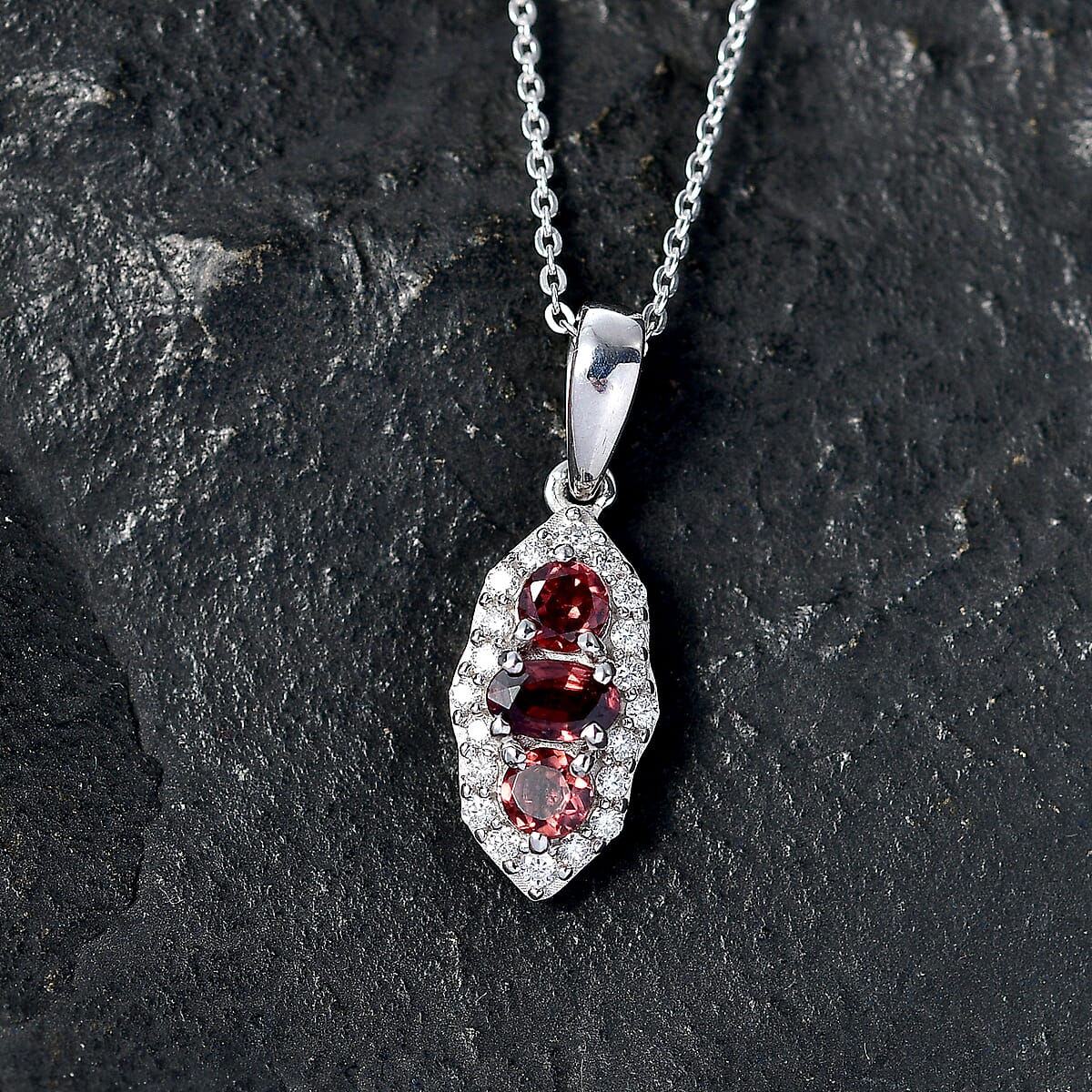 D'Joy AAA Red Zircon and Moissanite 0.90 ctw Royal Eye Spark Pendant Necklace in Rhodium Over Sterling Silver 20 Inches image number 1