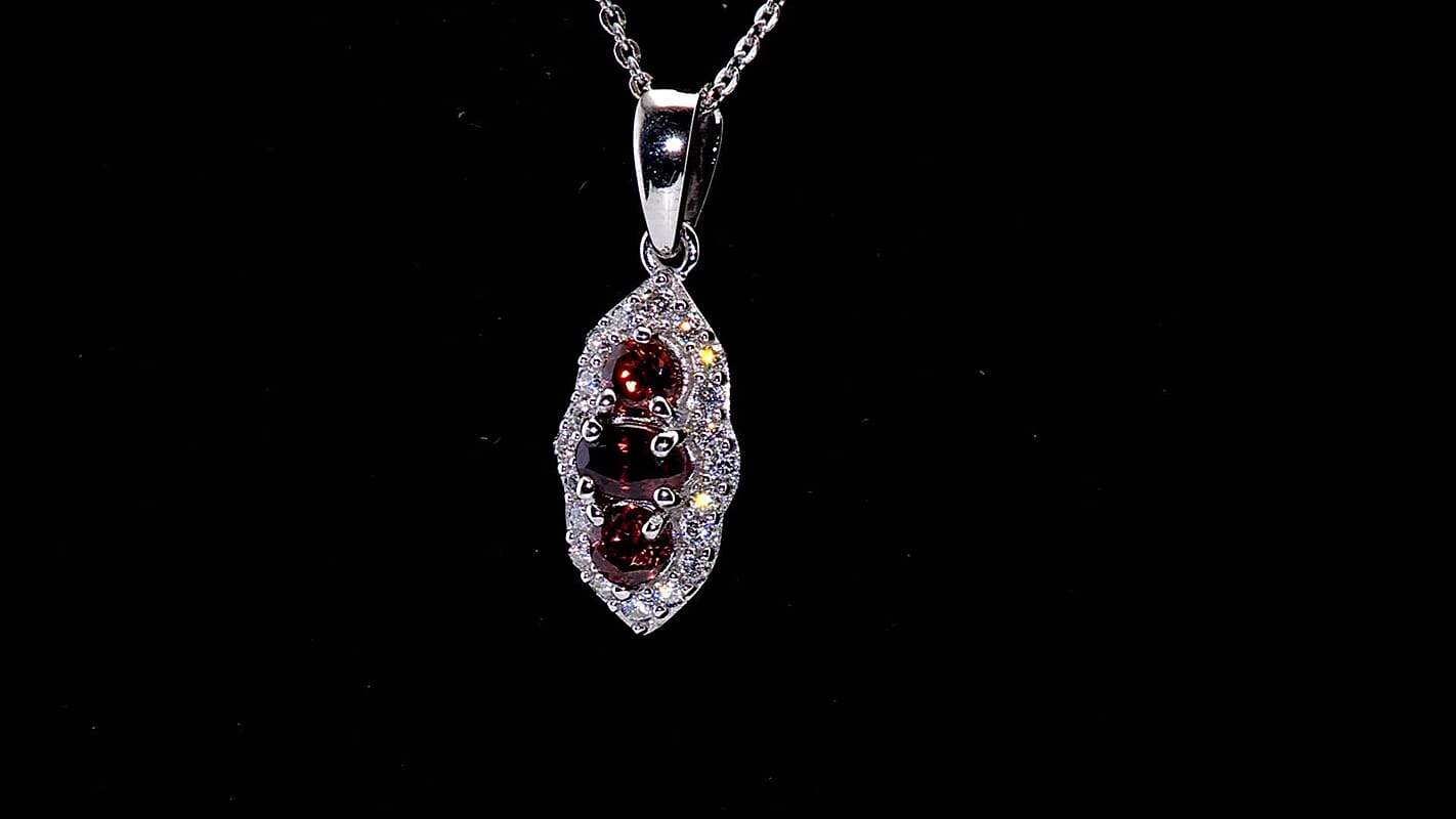 D'Joy AAA Red Zircon and Moissanite 0.90 ctw Royal Eye Spark Pendant Necklace in Rhodium Over Sterling Silver 20 Inches