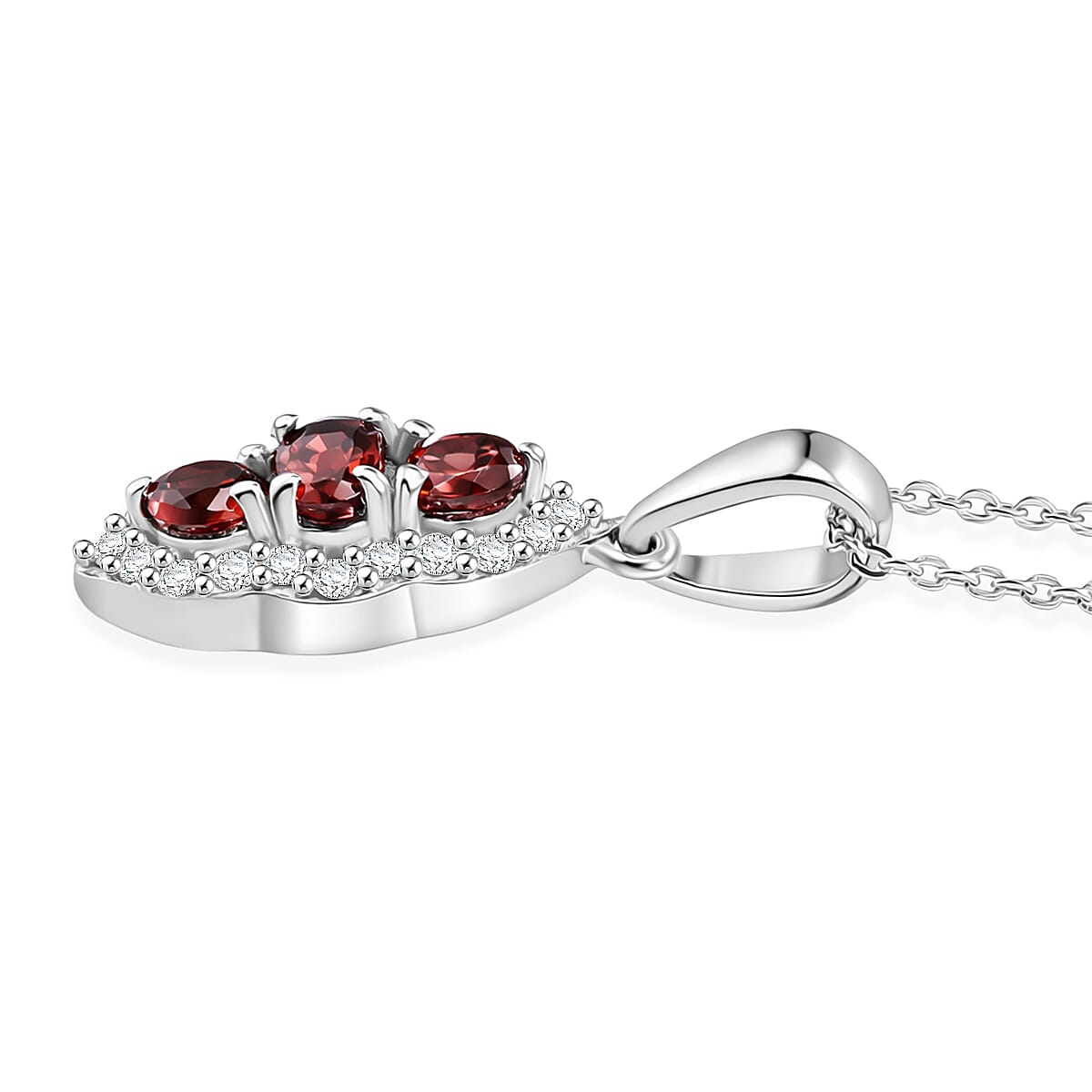 D'Joy AAA Red Zircon and Moissanite 0.90 ctw Royal Eye Spark Pendant Necklace in Rhodium Over Sterling Silver 20 Inches image number 3