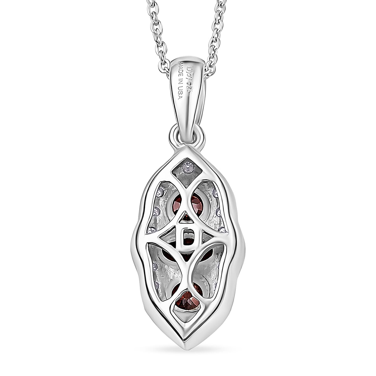 D'Joy AAA Red Zircon and Moissanite 0.90 ctw Royal Eye Spark Pendant Necklace in Rhodium Over Sterling Silver 20 Inches