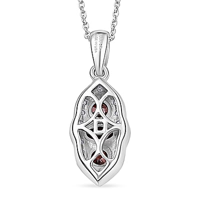D'Joy AAA Red Zircon and Moissanite 0.90 ctw Royal Eye Spark Pendant Necklace in Rhodium Over Sterling Silver 20 Inches