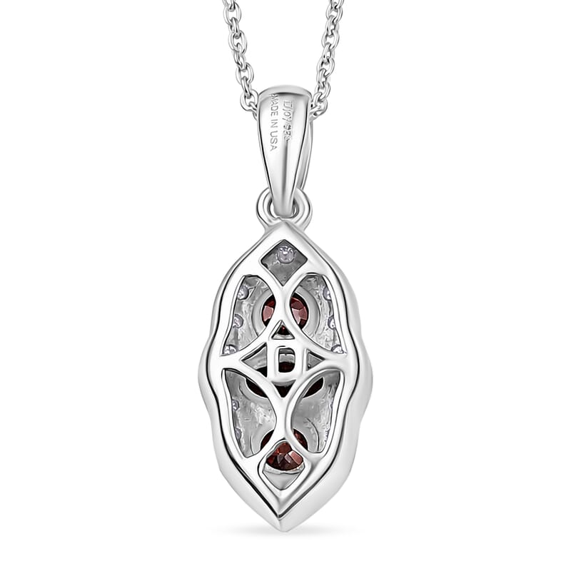 D'Joy AAA Red Zircon and Moissanite 0.90 ctw Royal Eye Spark Pendant Necklace in Rhodium Over Sterling Silver 20 Inches