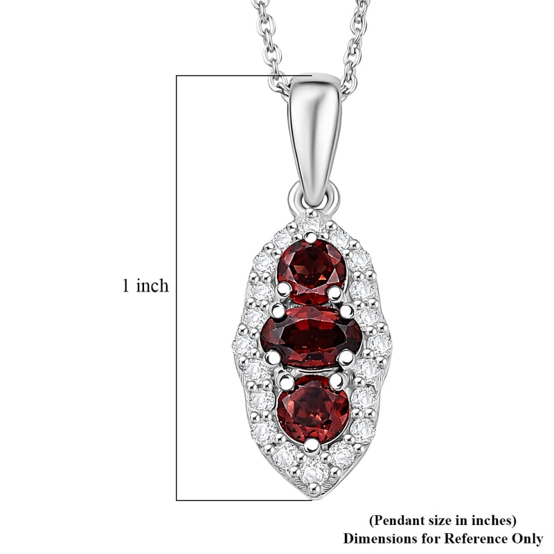 D'Joy AAA Red Zircon and Moissanite 0.90 ctw Royal Eye Spark Pendant Necklace in Rhodium Over Sterling Silver 20 Inches