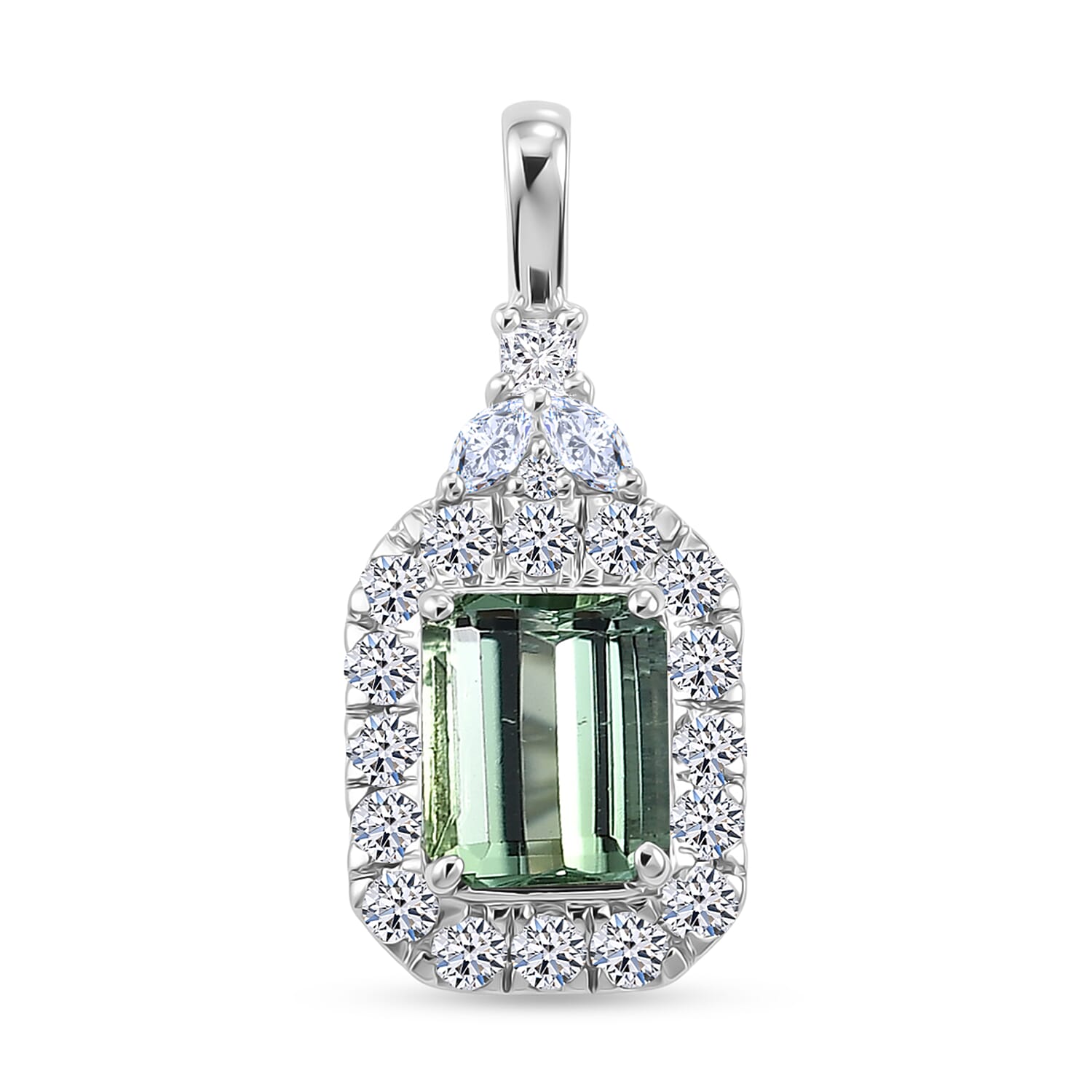 Certified & Appraised AAA Arquiana Mint Tourmaline and Luxuriant Lab Grown Diamond G-H SI 2.15 ctw Pendant Necklace in 10K White