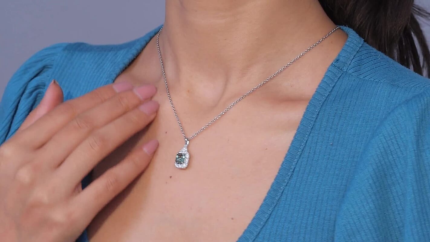 Certified & Appraised AAA Arquiana Mint Tourmaline and Luxuriant Lab Grown Diamond G-H SI 2.15 ctw Pendant Necklace in 10K White Gold (18 Inches)