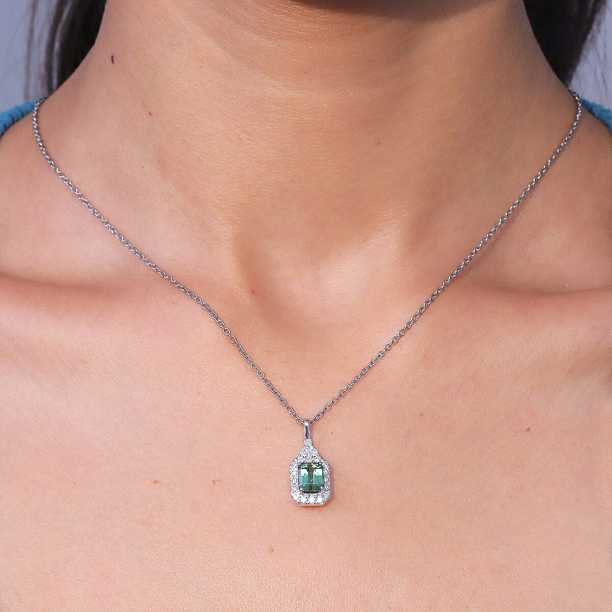 Certified & Appraised AAA Arquiana Mint Tourmaline and Luxuriant Lab Grown Diamond G-H SI 2.15 ctw Pendant Necklace in 10K White Gold (18 Inches) image number 2