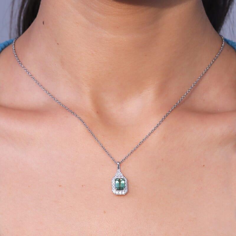 Certified & Appraised AAA Arquiana Mint Tourmaline and Luxuriant Lab Grown Diamond G-H SI 2.15 ctw Pendant Necklace in 10K White Gold (18 Inches)