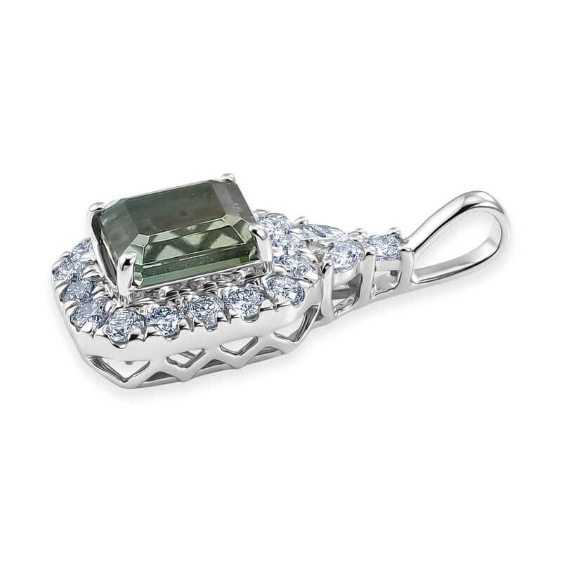 Certified & Appraised AAA Arquiana Mint Tourmaline and Luxuriant Lab Grown Diamond G-H SI 2.15 ctw Pendant Necklace in 10K White Gold (18 Inches)