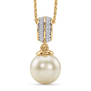 Premium South Sea Golden Pearl and Luxuriant Lab Grown Diamond G-H SI 0.10 ctw Drop Pendant Necklace in 18K Vermeil Yellow Gold Over Sterling Silver 20 Inches