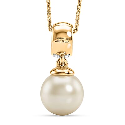 Premium South Sea Golden Pearl and Luxuriant Lab Grown Diamond G-H SI 0.10 ctw Drop Pendant Necklace in 18K Vermeil Yellow Gold Over Sterling Silver 20 Inches