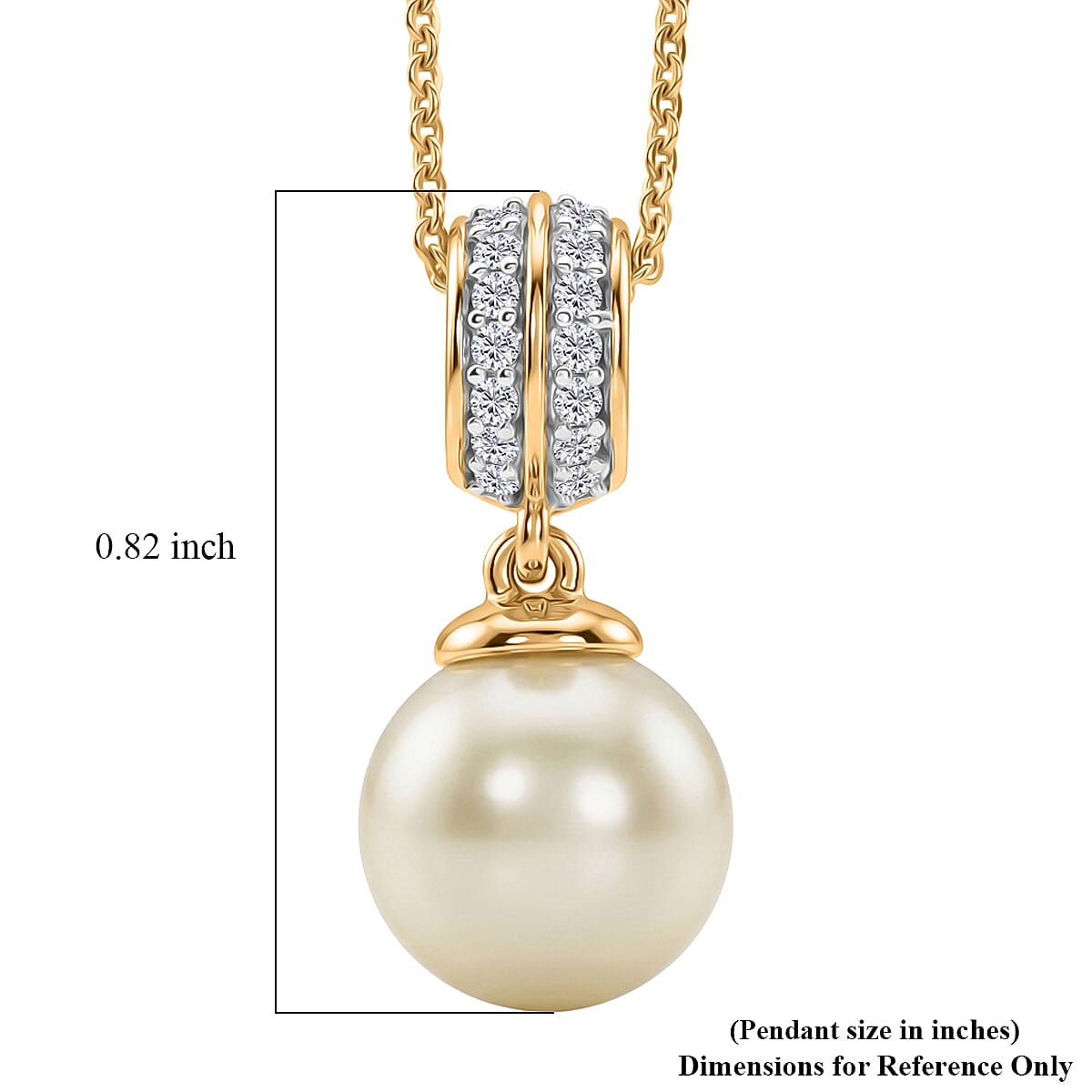 Premium South Sea Golden Pearl and Luxuriant Lab Grown Diamond G-H SI 0.10 ctw Drop Pendant Necklace in 18K Vermeil Yellow Gold Over Sterling Silver 20 Inches
