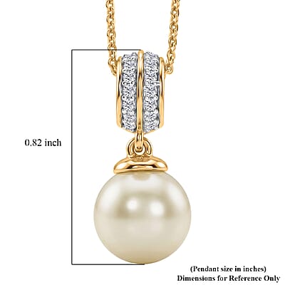 Premium South Sea Golden Pearl and Luxuriant Lab Grown Diamond G-H SI 0.10 ctw Drop Pendant Necklace in 18K Vermeil Yellow Gold Over Sterling Silver 20 Inches