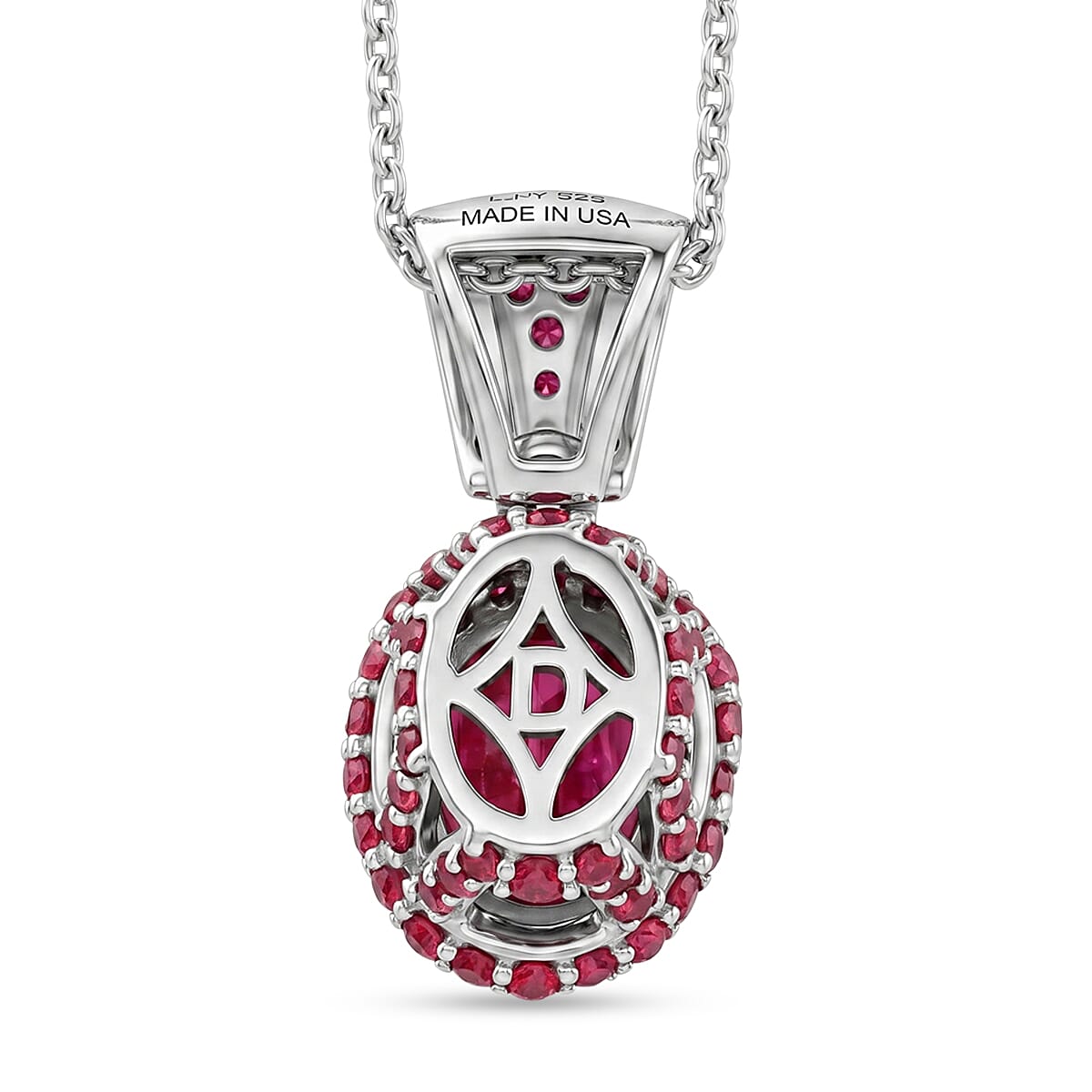 D'Joy Premium Ouro Fino Rubellite ad Moissanite 2.20 ctw Beaded Mirror Frame Pendant Necklace in Rhodium Over Sterling Silver 20 inches image number 4