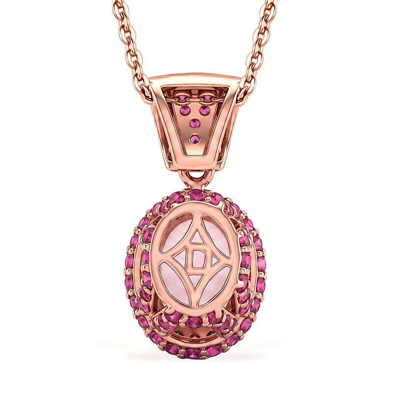 D'Joy Premium Pink Morganite and Multi Gemstone 2.00 ctw Beaded Mirror Frame Pendant Necklace in 18K Vermeil Rose Gold Over Sterling Silver 20 Inches