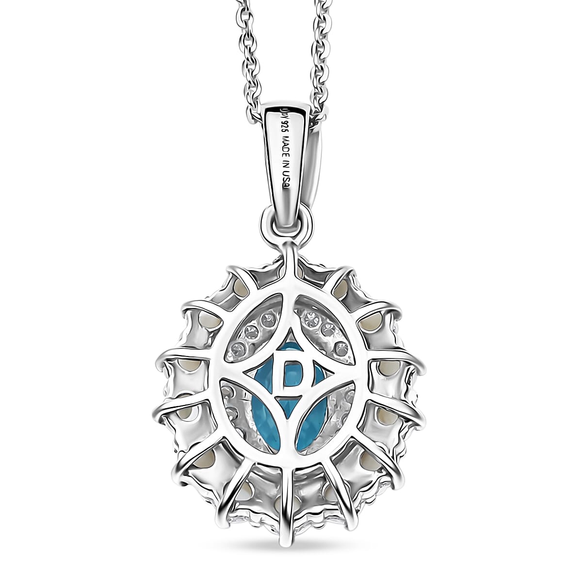 D'Joy Premium Cambodian Blue Zircon and Multi Gemstone 1.60 ctw Pearl Treasure Pendant Necklace in Rhodium Over Sterling Silver 20 Inches