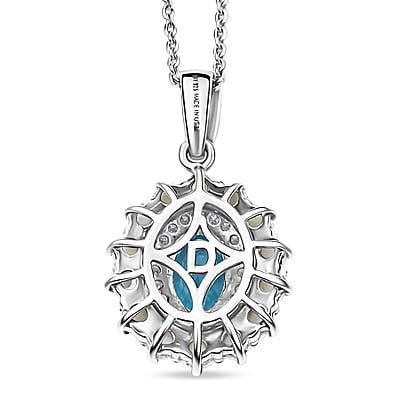 D'Joy Premium Cambodian Blue Zircon and Multi Gemstone 1.60 ctw Pearl Treasure Pendant Necklace in Rhodium Over Sterling Silver 20 Inches