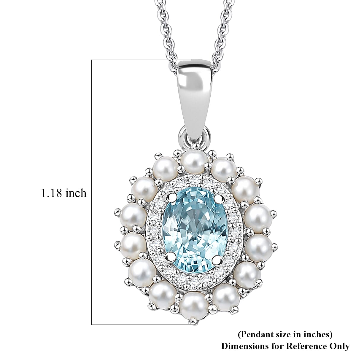 D'Joy Premium Cambodian Blue Zircon and Multi Gemstone 1.60 ctw Pearl Treasure Pendant Necklace in Rhodium Over Sterling Silver 20 Inches
