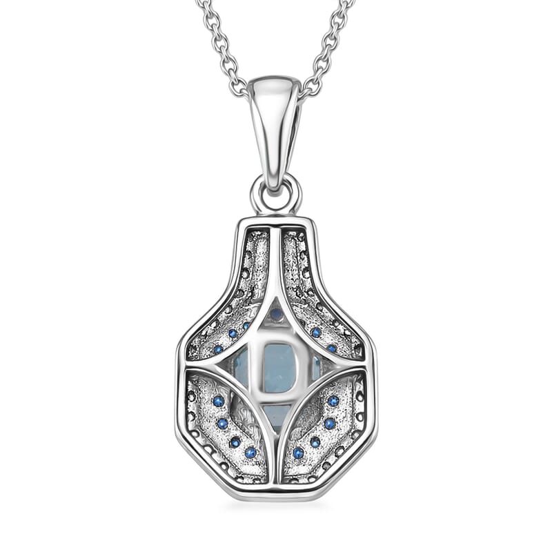 D'Joy Premium Asscher Cut Cambodian Blue Zircon and Multi Gemstone 2.15 ctw Midnight Ocean Crown Pendant Necklace in Rhodium Over Sterling Silver (20 inches)