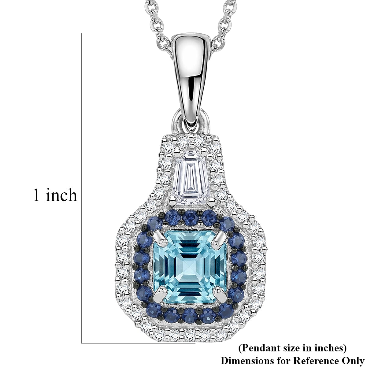 D'Joy Premium Asscher Cut Cambodian Blue Zircon and Multi Gemstone 2.15 ctw Midnight Ocean Crown Pendant Necklace in Rhodium Over Sterling Silver (20 inches) image number 5