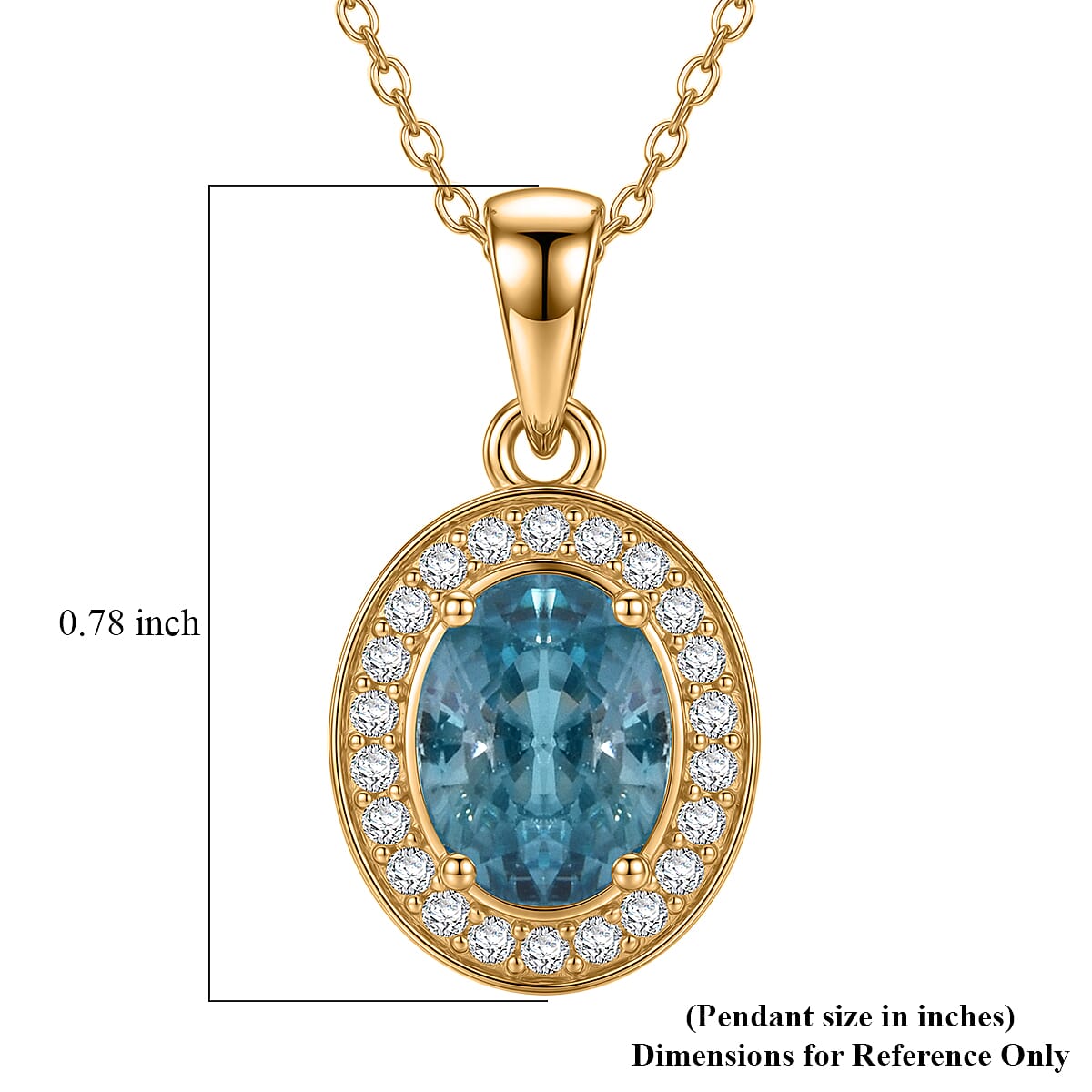 D'Joy Premium Cambodian Blue Zircon and Moissanite 2.10 ctw Ocean Glow Halo Pendant Necklace in 18K Vermeil Yellow Gold Over Sterling Silver 20 Inches