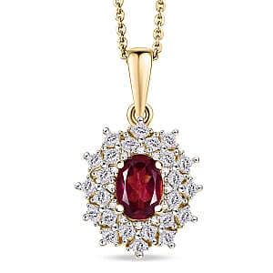 D'Joy Premium Malawi Magenta Garnet and Moissanite 1.70 ctw Midnight Star Pendant Necklace in 18K Vermeil Yellow Gold Over Sterling Silver 20 Inches 