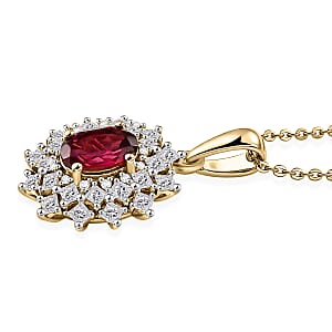 D'Joy Premium Malawi Magenta Garnet and Moissanite 1.70 ctw Midnight Star Pendant Necklace in 18K Vermeil Yellow Gold Over Sterling Silver 20 Inches 