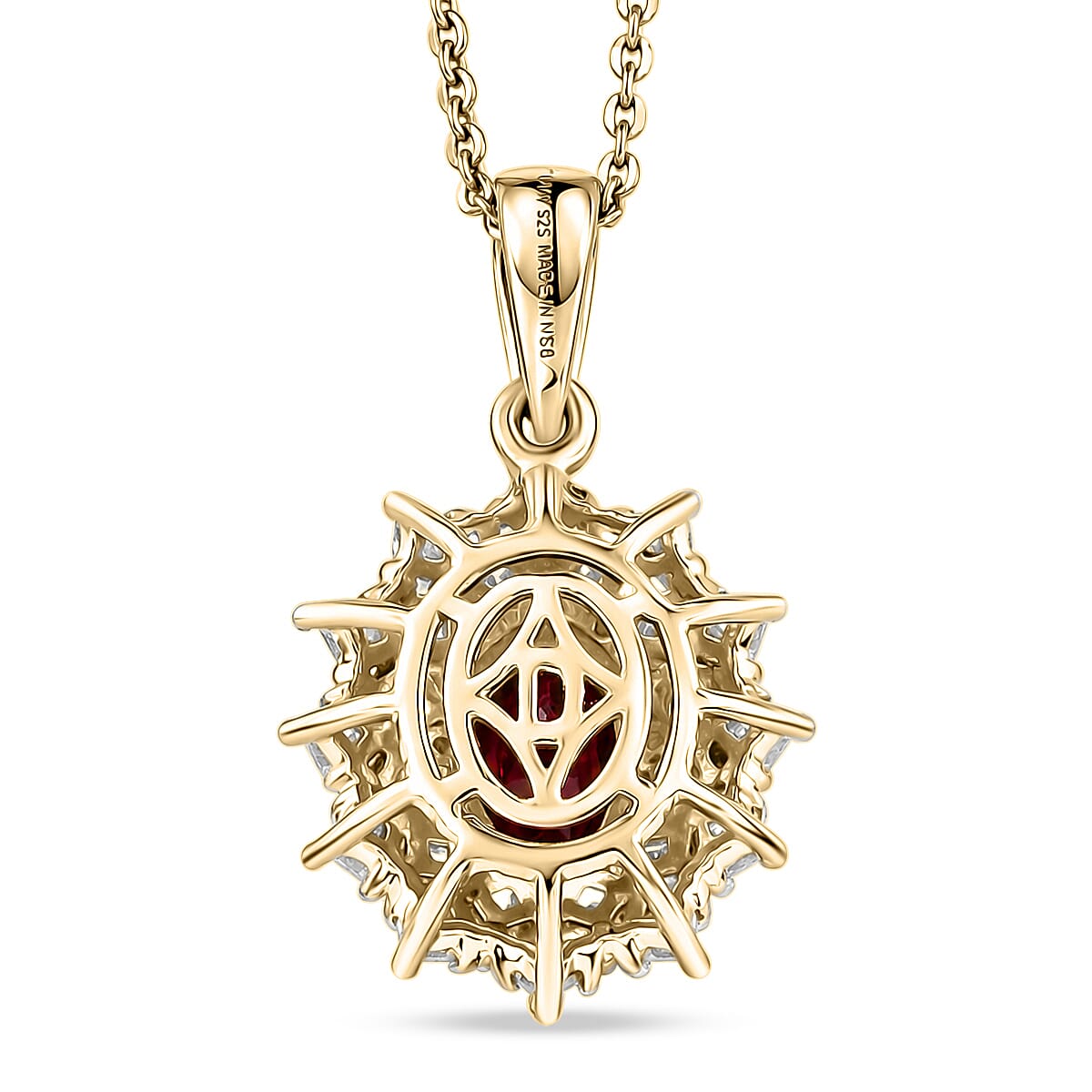 D'Joy Premium Malawi Magenta Garnet and Moissanite 1.70 ctw Midnight Star Pendant Necklace in 18K Vermeil Yellow Gold Over Sterling Silver 20 Inches