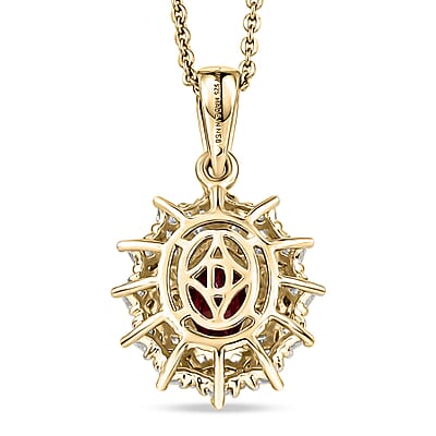 D'Joy Premium Malawi Magenta Garnet and Moissanite 1.70 ctw Midnight Star Pendant Necklace in 18K Vermeil Yellow Gold Over Sterling Silver 20 Inches