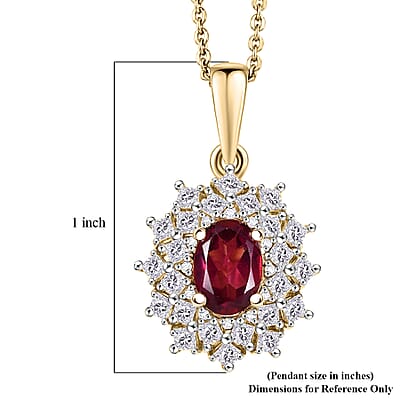 D'Joy Premium Malawi Magenta Garnet and Moissanite 1.70 ctw Midnight Star Pendant Necklace in 18K Vermeil Yellow Gold Over Sterling Silver 20 Inches