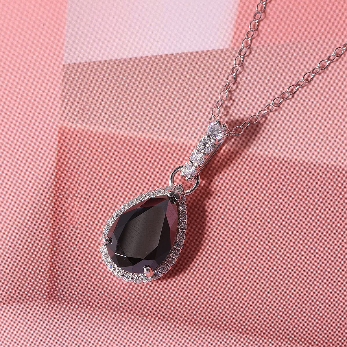 D'Joy Black Moissanite and Moissanite 4.50 ctw Pendant Necklace in Rhodium Over Sterling Silver (20 inches)