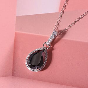 D'Joy Black Moissanite and Moissanite 4.50 ctw Pendant Necklace in Rhodium Over Sterling Silver (20 inches)