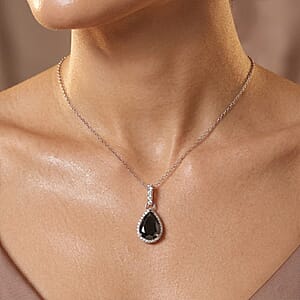 D'Joy Black Moissanite and Moissanite 4.50 ctw Pendant Necklace in Rhodium Over Sterling Silver (20 inches)