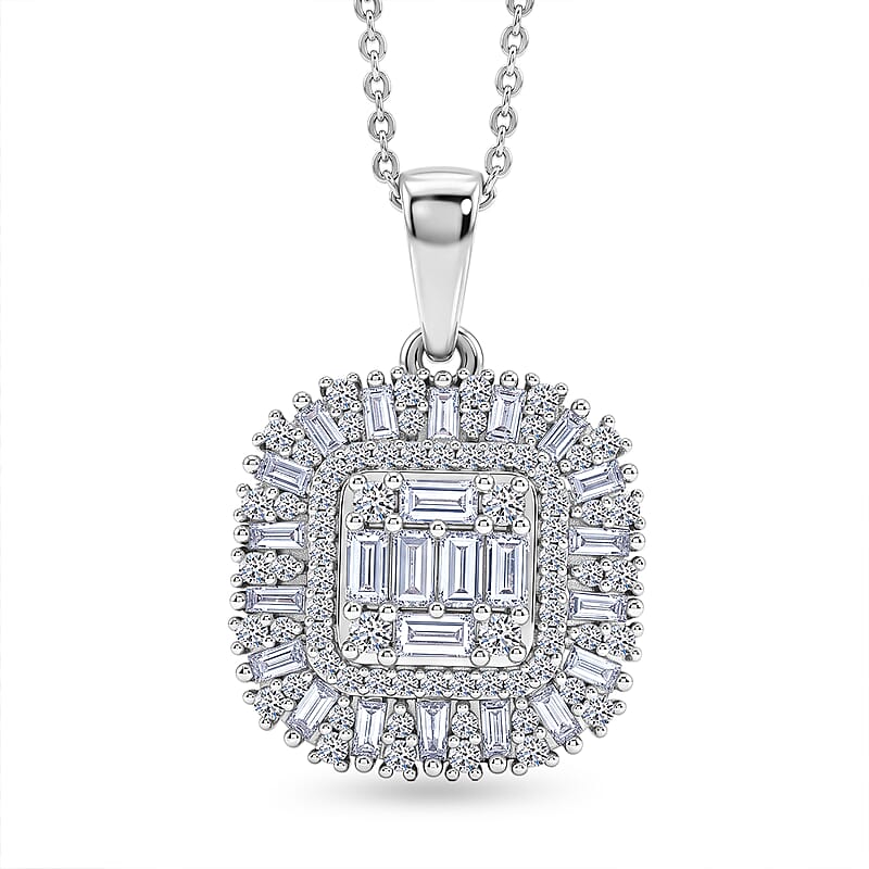 Luxuriant Lab Grown Diamond G-H SI 1.00 ctw Pendant Necklace in Rhodium Over Sterling Silver 20 Inches 