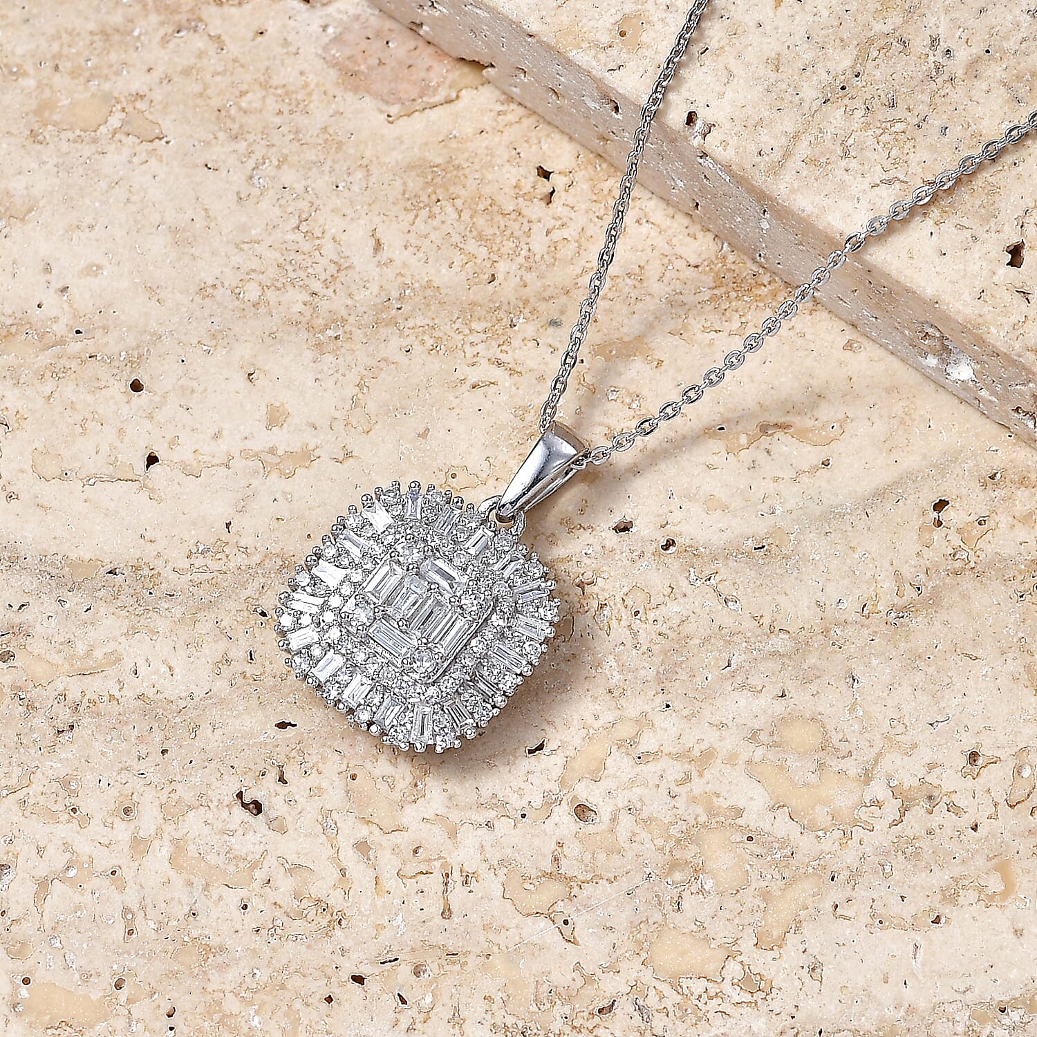 Luxuriant Lab Grown Diamond G-H SI 1.00 ctw Pendant Necklace in Rhodium Over Sterling Silver 20 Inches 