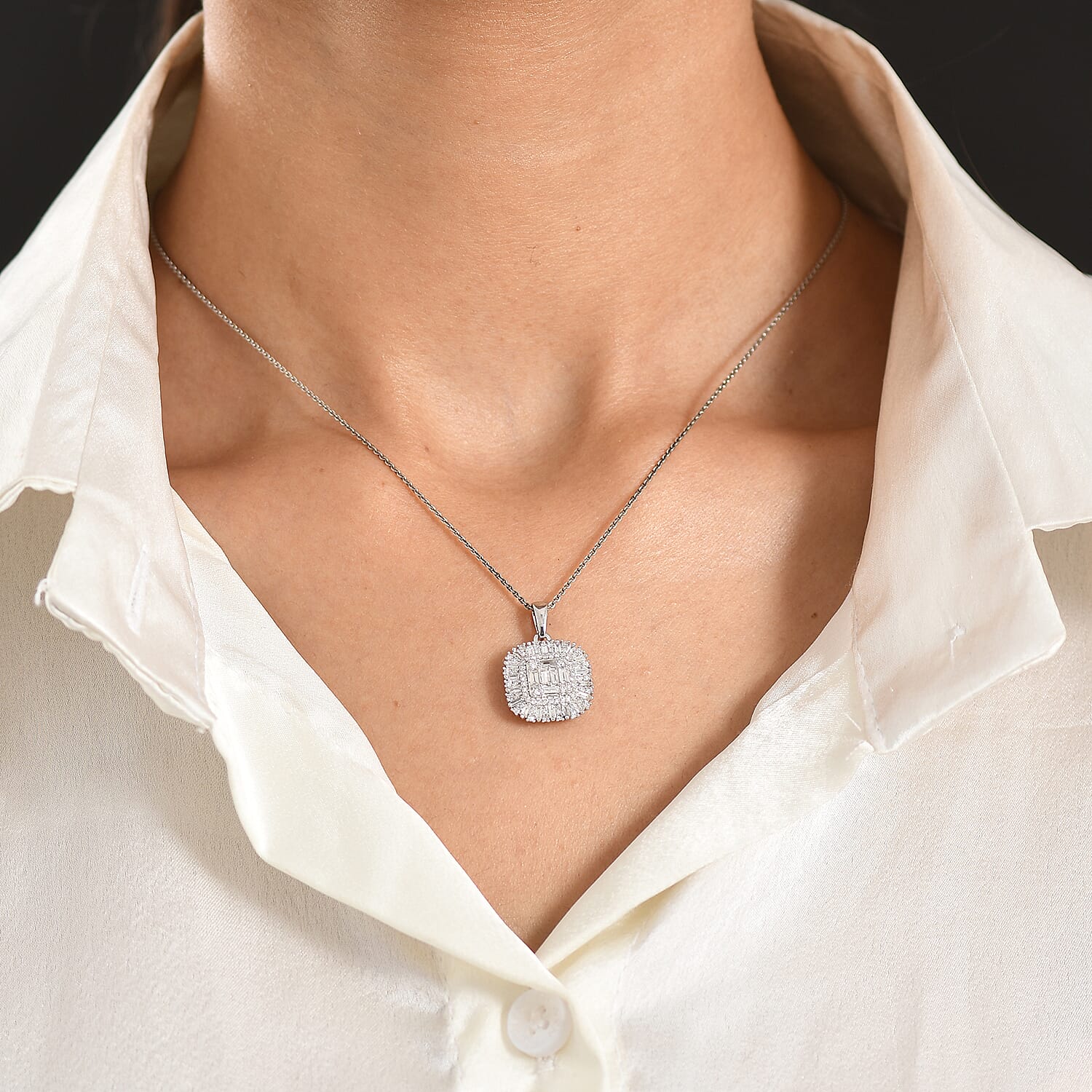 Luxuriant Lab Grown Diamond G-H SI 1.00 ctw Pendant Necklace in Rhodium Over Sterling Silver 20 Inches 