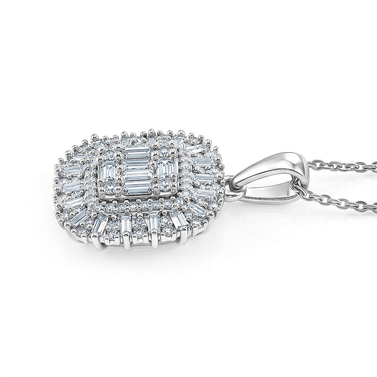 Luxuriant Lab Grown Diamond G-H SI 1.00 ctw Pendant Necklace in Rhodium Over Sterling Silver 20 Inches 