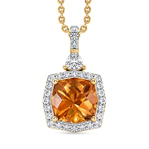 Certified & Appraised D'Joy Brazilian Citrine and Moissanite 4.35 ctw Pendant Necklace in 18K Vermeil Yellow Gold Over Sterling Silver 20 Inches