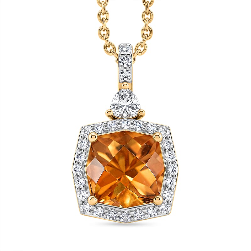 Certified & Appraised D'Joy Brazilian Citrine and Moissanite 4.35 ctw Pendant Necklace in 18K Vermeil Yellow Gold Over Sterling Silver 20 Inches