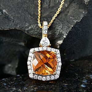 Certified & Appraised D'Joy Brazilian Citrine and Moissanite 4.35 ctw Pendant Necklace in 18K Vermeil Yellow Gold Over Sterling Silver 20 Inches