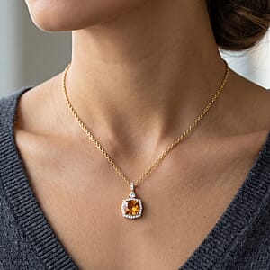 Certified & Appraised D'Joy Brazilian Citrine and Moissanite 4.35 ctw Pendant Necklace in 18K Vermeil Yellow Gold Over Sterling Silver 20 Inches