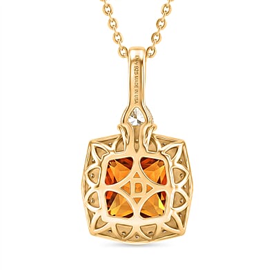 Certified & Appraised D'Joy Brazilian Citrine and Moissanite 4.35 ctw Pendant Necklace in 18K Vermeil Yellow Gold Over Sterling Silver 20 Inches