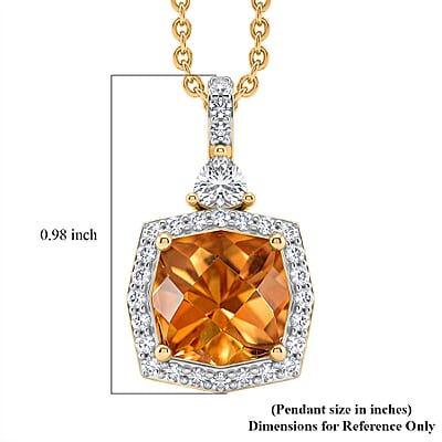 Certified & Appraised D'Joy Brazilian Citrine and Moissanite 4.35 ctw Pendant Necklace in 18K Vermeil Yellow Gold Over Sterling Silver 20 Inches