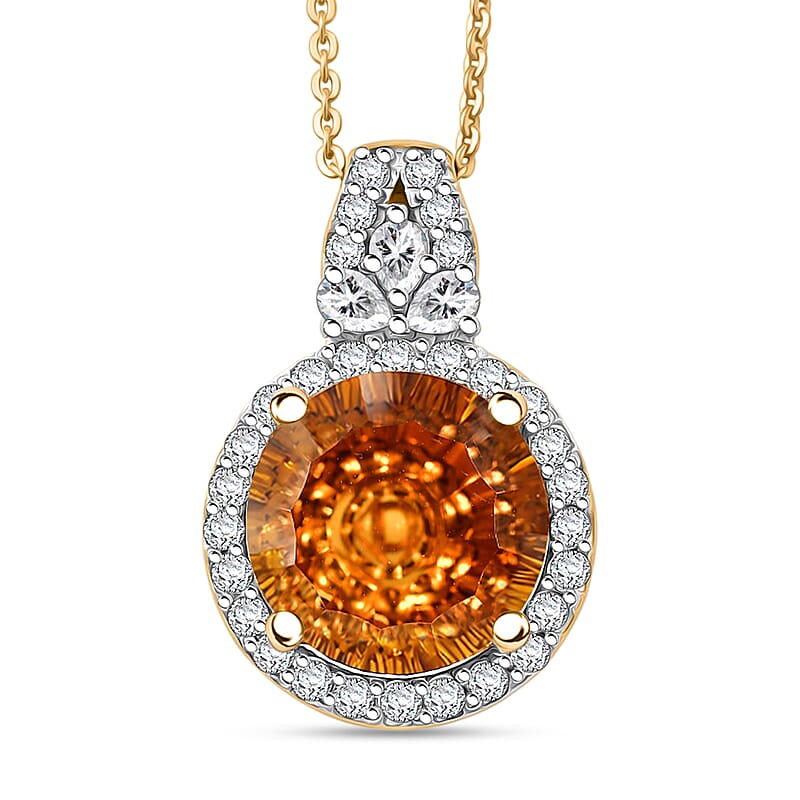 Certified & Appraised D'Joy Brazilian Citrine and Moissanite 5.00 ctw Pendant Necklace in 18K Vermeil Yellow Gold Over Sterling Silver 20 Inches